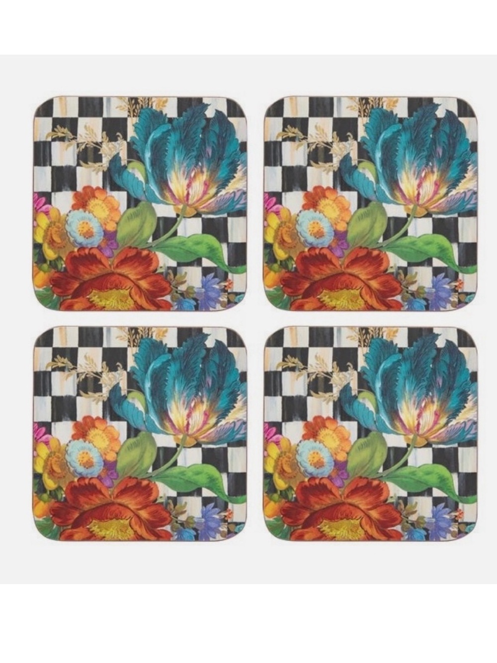 Mackenzie-Childs Courtly Flower Market Cork Back Coasters- set of 4